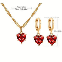 Classic Heart Necklace Earrings Set for Party Wedding Birthday Jewelry