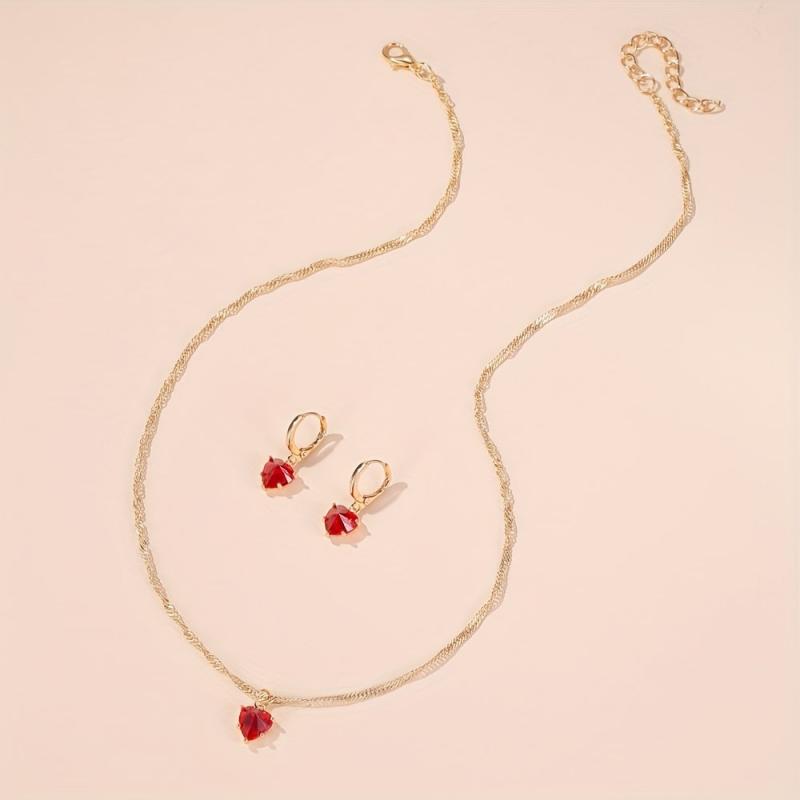 Classic Heart Necklace Earrings Set for Party Wedding Birthday Jewelry