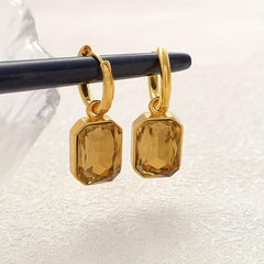 Green Crystal Square Earrings, Titanium Steel Women's Jewelry
