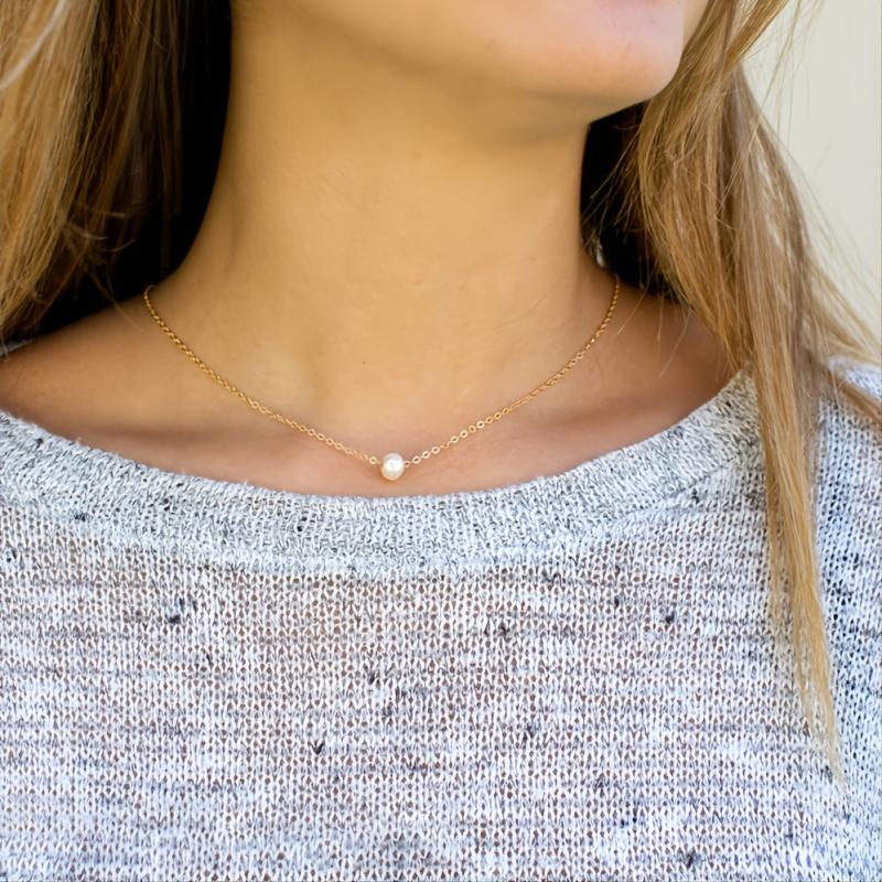 Faux Pearl Pendant Necklace Chain For Women