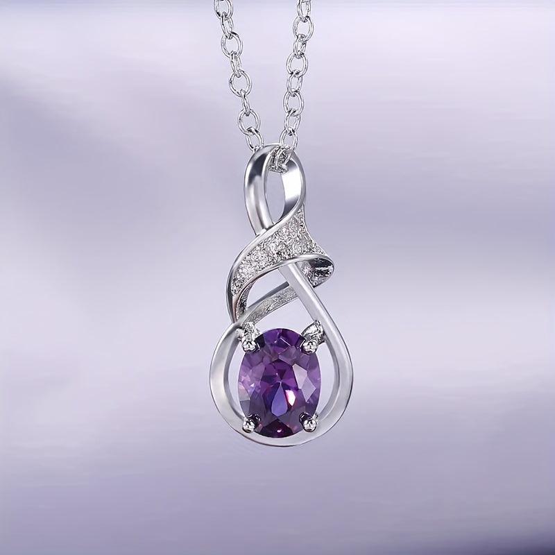 Silver Oval Amethyst Necklace for Shooting Party