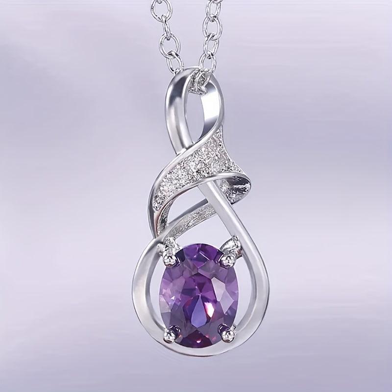 Silver Oval Amethyst Necklace for Shooting Party