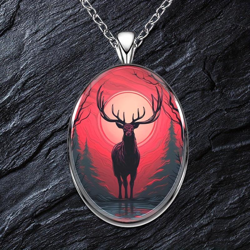 Creative Deer Round Pendant Necklace Hip Hop Animal Necklace