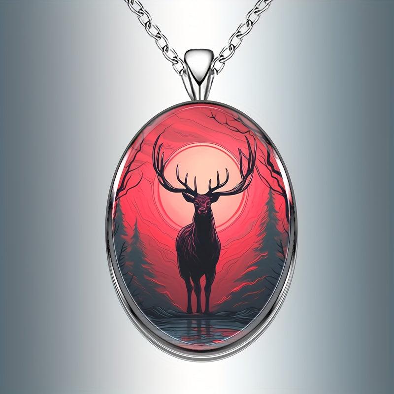 Creative Deer Round Pendant Necklace Hip Hop Animal Necklace