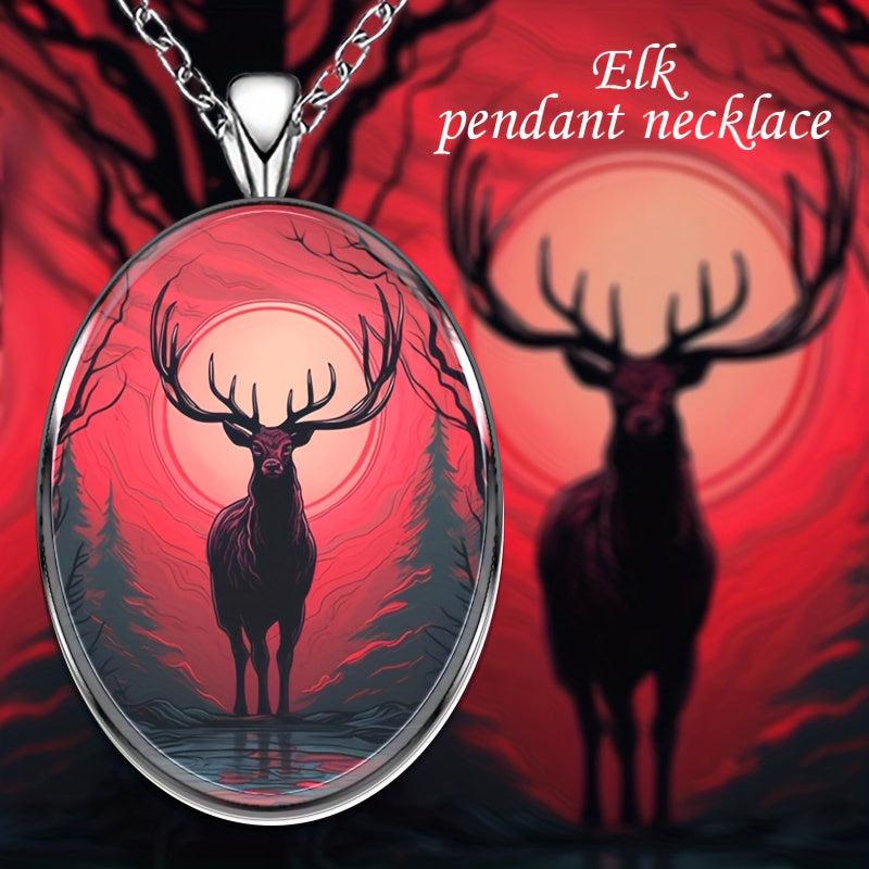 Creative Deer Round Pendant Necklace Hip Hop Animal Necklace