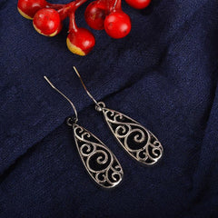 Vintage Alloy Carved Pattern Water Drop Earrings