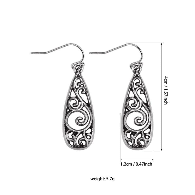 Vintage Alloy Carved Pattern Water Drop Earrings