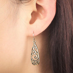 Vintage Alloy Carved Pattern Water Drop Earrings