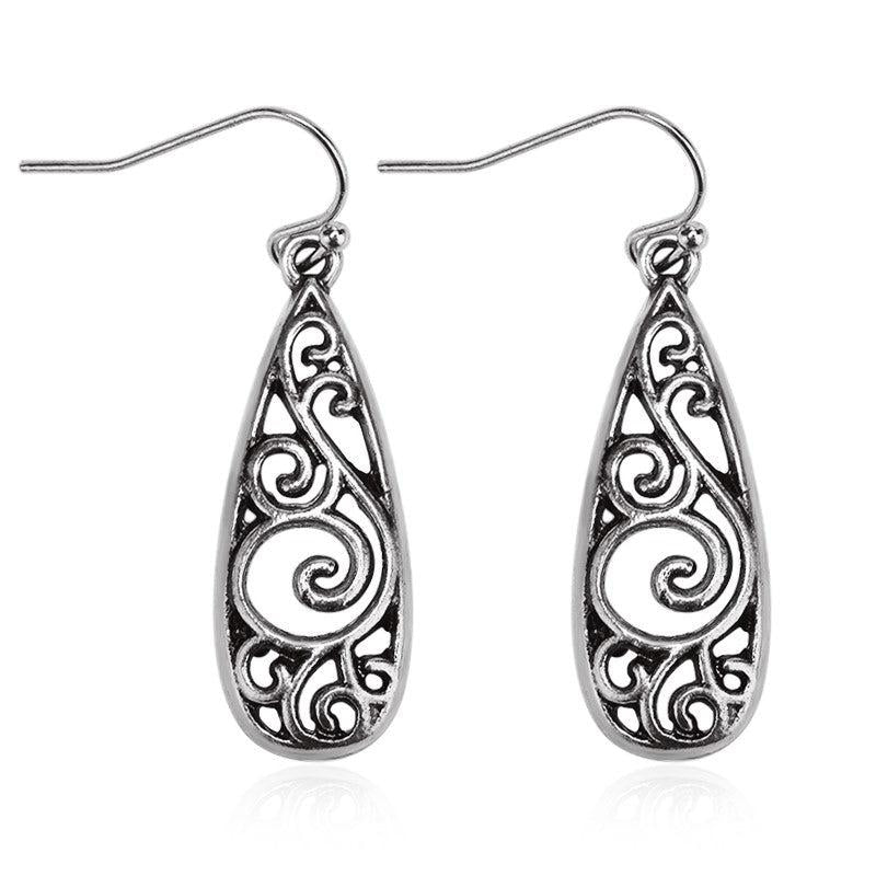 Vintage Alloy Carved Pattern Water Drop Earrings