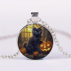 Cat Crystal Bead Pendant Necklace for Men and Women