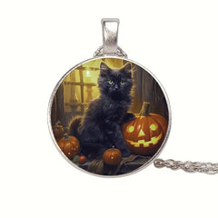 Cat Crystal Bead Pendant Necklace for Men and Women