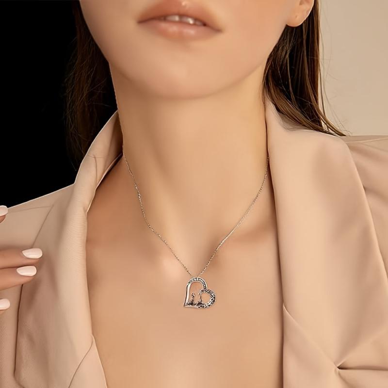 Mother And Child Giraffe Heart Pendant Necklace Holiday Jewelry