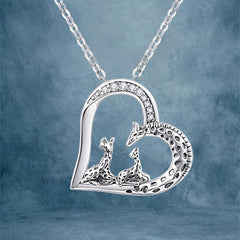 Mother And Child Giraffe Heart Pendant Necklace Holiday Jewelry