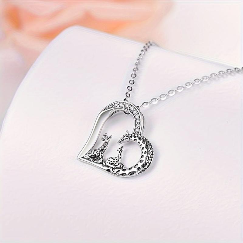 Mother And Child Giraffe Heart Pendant Necklace Holiday Jewelry