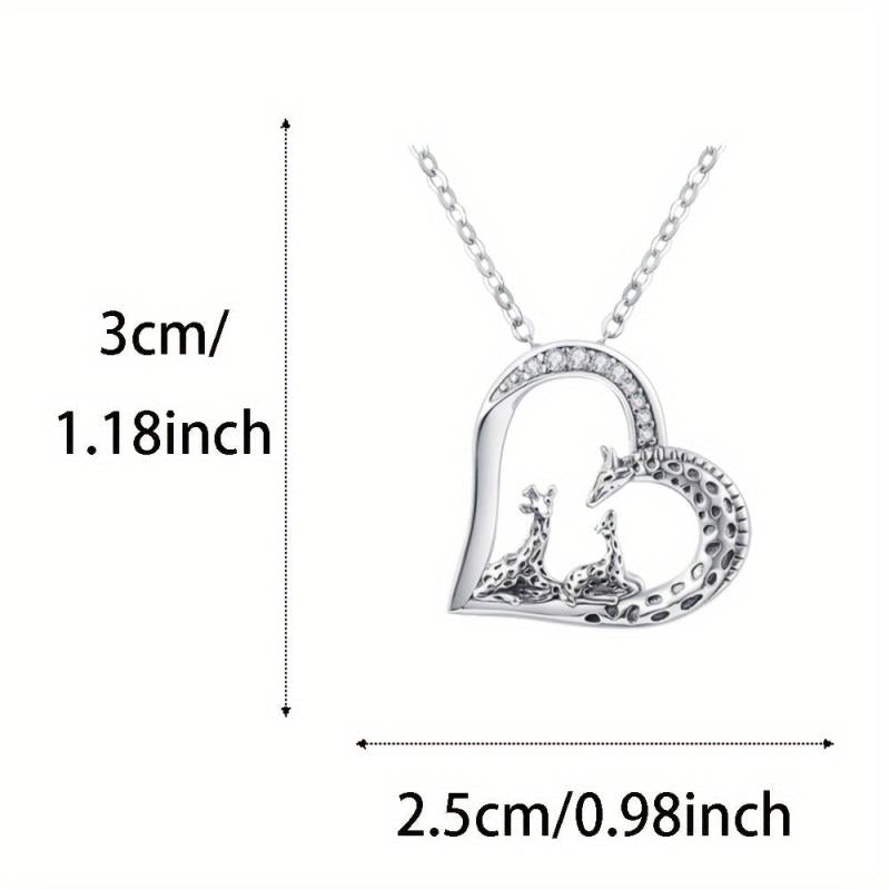 Mother And Child Giraffe Heart Pendant Necklace Holiday Jewelry