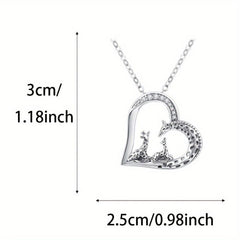 Mother And Child Giraffe Heart Pendant Necklace Holiday Jewelry
