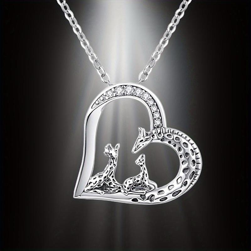 Mother And Child Giraffe Heart Pendant Necklace Holiday Jewelry