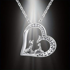 Mother And Child Giraffe Heart Pendant Necklace Holiday Jewelry