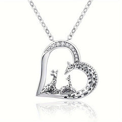 Mother And Child Giraffe Heart Pendant Necklace Holiday Jewelry