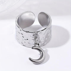 Steel Crescent Moon Pendant Stainless Steel Open Ring Vintage Ring