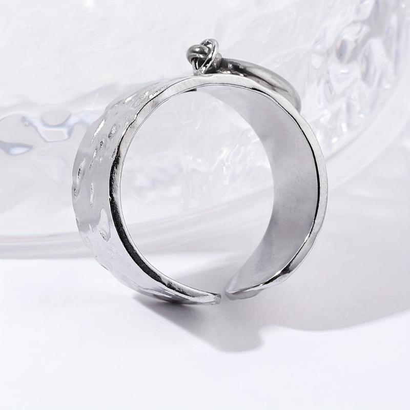 Steel Crescent Moon Pendant Stainless Steel Open Ring Vintage Ring