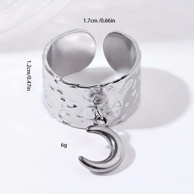 Steel Crescent Moon Pendant Stainless Steel Open Ring Vintage Ring
