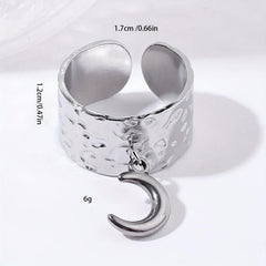 Steel Crescent Moon Pendant Stainless Steel Open Ring Vintage Ring
