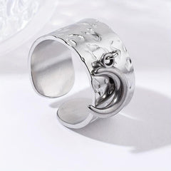 Steel Crescent Moon Pendant Stainless Steel Open Ring Vintage Ring