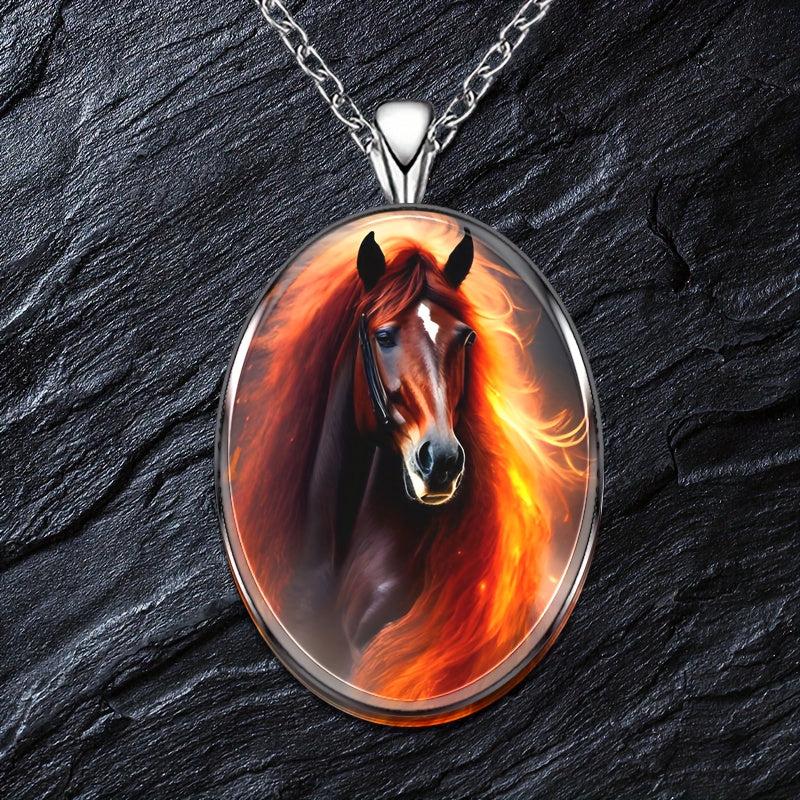 Hip Hop Horse Round Pendant Necklace