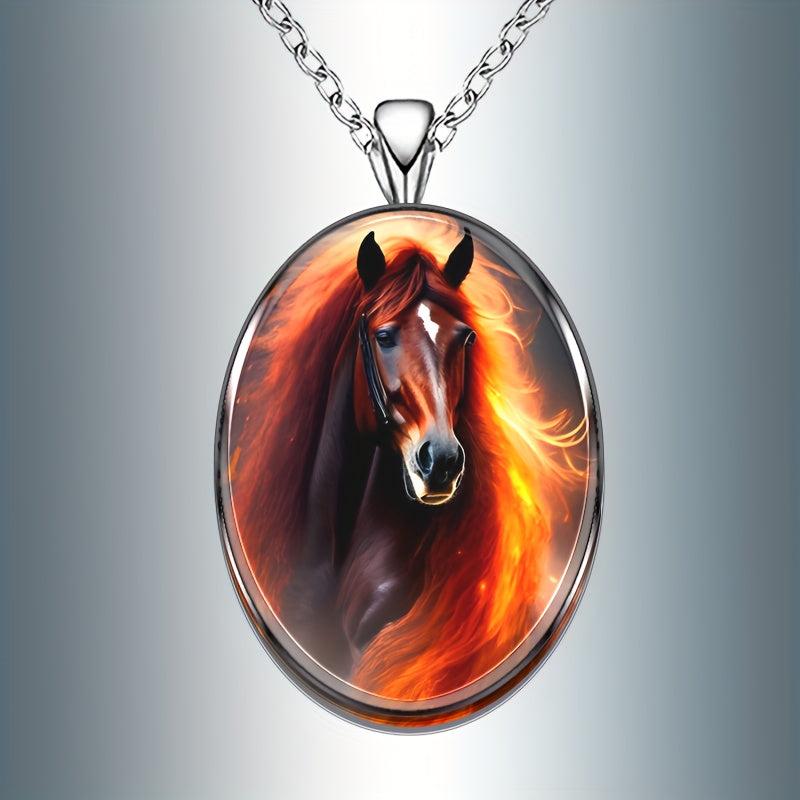 Hip Hop Horse Round Pendant Necklace