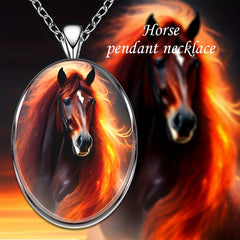 Hip Hop Horse Round Pendant Necklace