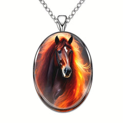 Hip Hop Horse Round Pendant Necklace