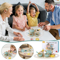 14Pcs Toy Tea Set Wooden Afternoon Tea Party Playset for Kids