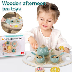 14Pcs Toy Tea Set Wooden Afternoon Tea Party Playset for Kids