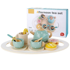 14Pcs Toy Tea Set Wooden Afternoon Tea Party Playset for Kids
