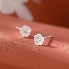 Silvery Needle Stud Earrings Flower Shape Coppery Stud Earrings