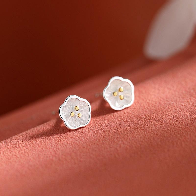 Silvery Needle Stud Earrings Flower Shape Coppery Stud Earrings