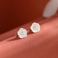 Silvery Needle Stud Earrings Flower Shape Coppery Stud Earrings