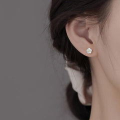 Silvery Needle Stud Earrings Flower Shape Coppery Stud Earrings