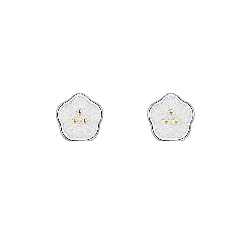 Silvery Needle Stud Earrings Flower Shape Coppery Stud Earrings
