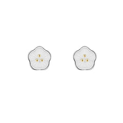 Silvery Needle Stud Earrings Flower Shape Coppery Stud Earrings
