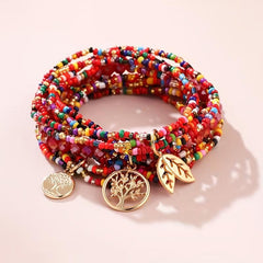 Bohemian Beaded Bracelet Set with Tree of Life Pendant