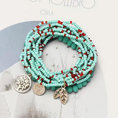 Bohemian Beaded Bracelet Set with Tree of Life Pendant