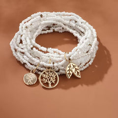 Bohemian Beaded Bracelet Set with Tree of Life Pendant