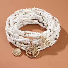 Bohemian Beaded Bracelet Set with Tree of Life Pendant