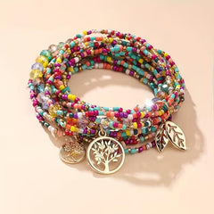 Bohemian Beaded Bracelet Set with Tree of Life Pendant