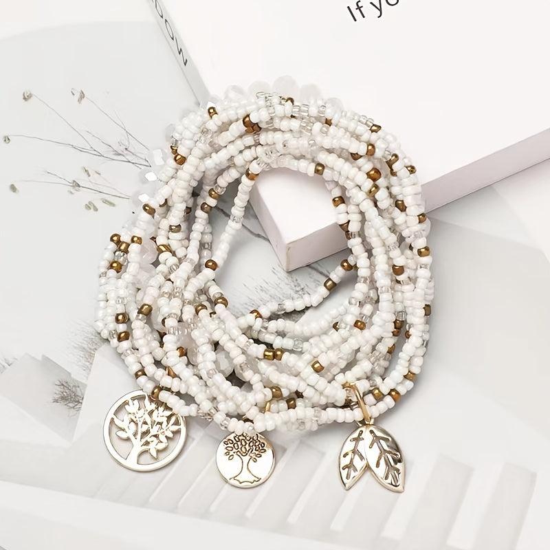 Bohemian Beaded Bracelet Set with Tree of Life Pendant
