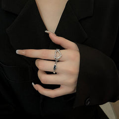 2pcs Hollow Serrated Rings Hip Hop Adjustable Index Finger Rings