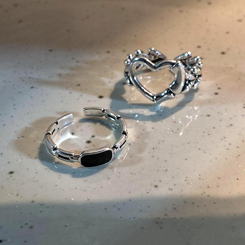 2pcs Hollow Serrated Rings Hip Hop Adjustable Index Finger Rings