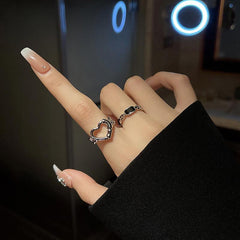 2pcs Hollow Serrated Rings Hip Hop Adjustable Index Finger Rings